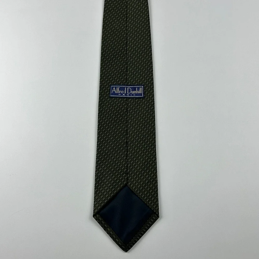 Vintage‎ Alfred Dunhill Green and Gold Geometric Silk Tie Paris